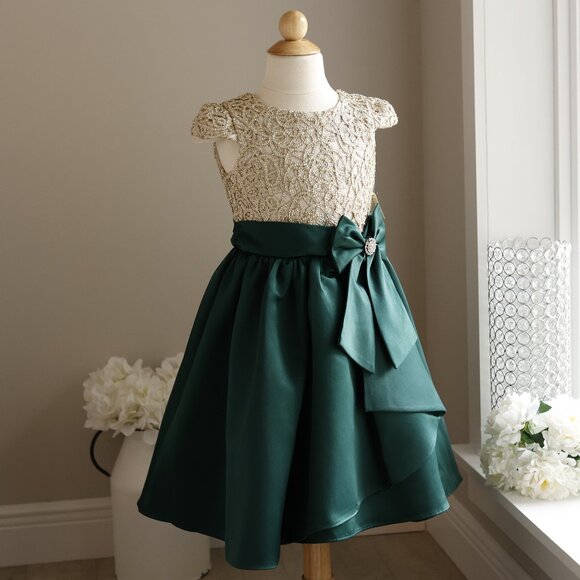 Green and Gold Formal Dress Size 6X Party Portrait Recital Flower Girl - Picture 1 of 7